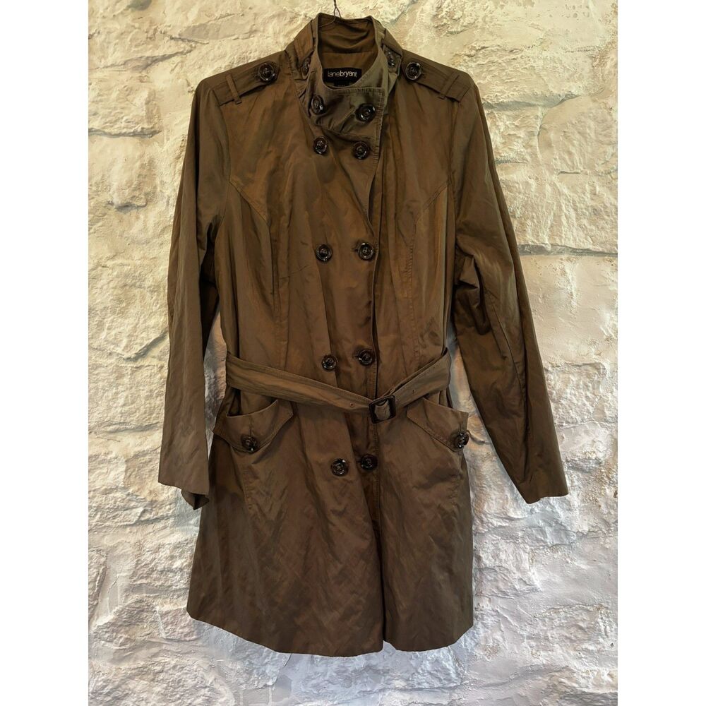 Lane Bryant Shiny Espresso Brown Belted Trench Raincoat Double Breasted 22/24